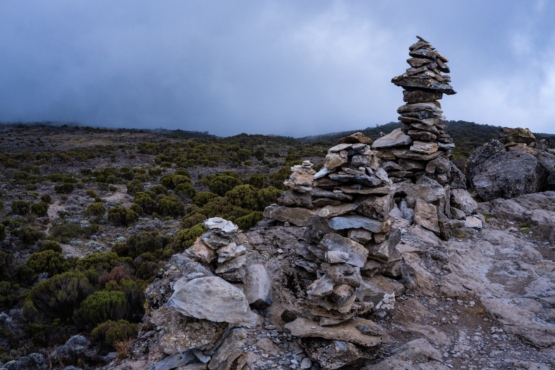 Beautiful natural view of the acclimatization point in Shira Cave along the Machame route.